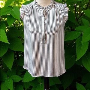 LOFT Striped Blouse with Ruffle Detail